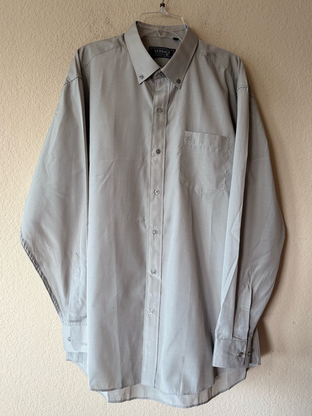 Versace Shirt‎ Classic V2 Mens 17.5 / 35 Gray Button Down Long Sleeve